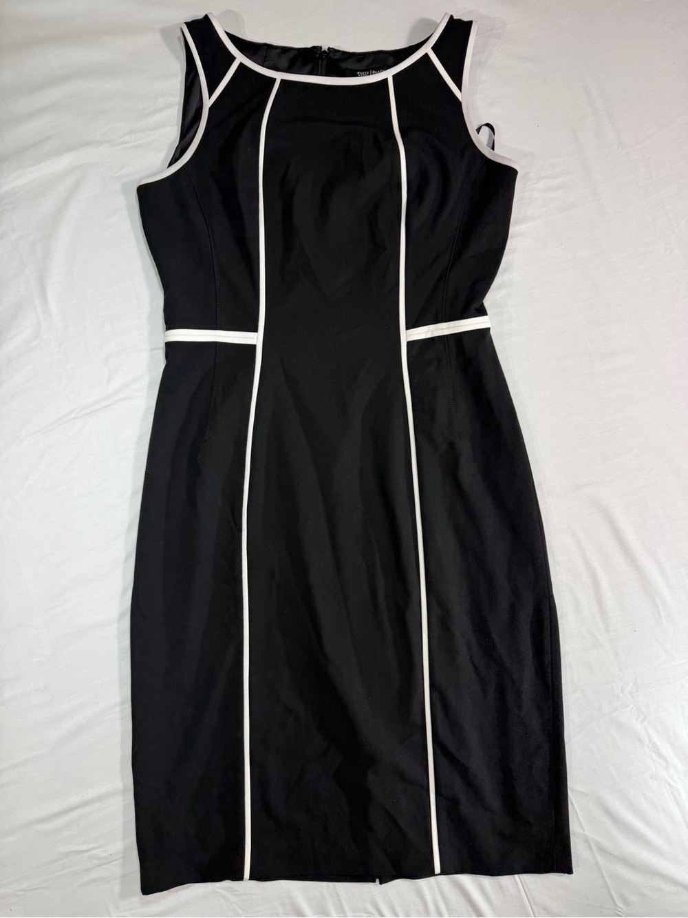 White House Black Market Black Midi Dress with White Piping
